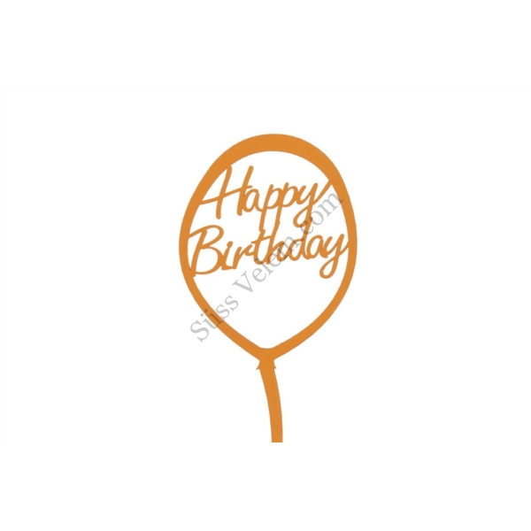 Narancssárga lufi alakú Happy Birthday feliratos tortadísz sziluett