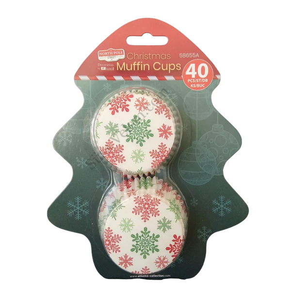 Piros és zöld hópelyhes muffin papír 40 db