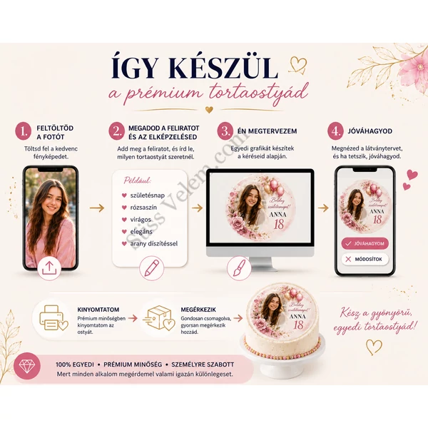 Prémium egyedi tervezésű kerek tortaostya – 20 cm