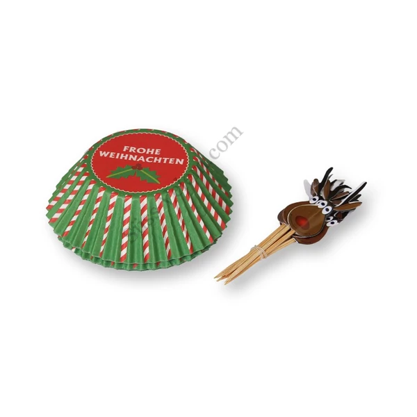 Rénszarvasos karácsonyi muffin díszítő szett (24 muffin papír, 12 db beszúró)