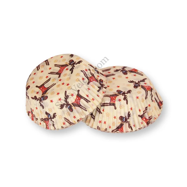 60 db rénszarvas mintás karácsonyi muffin papír