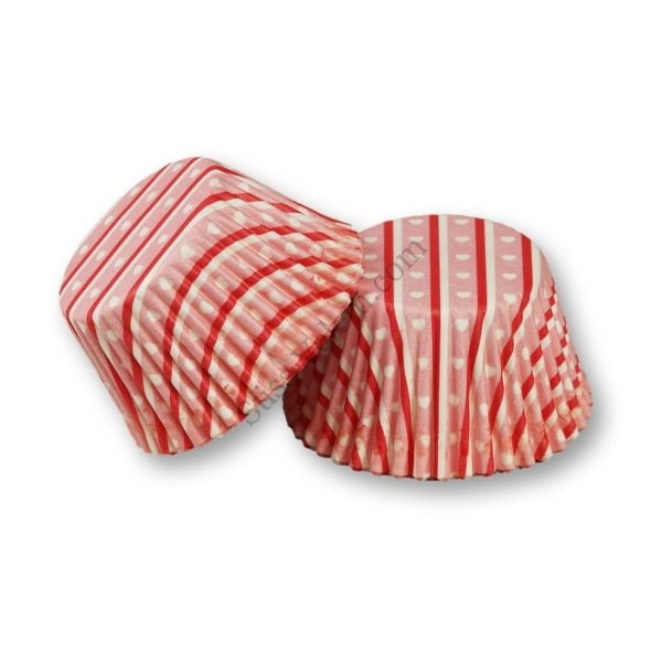 Rózsaszín csíkos és szív mintás muffin papír 100 db