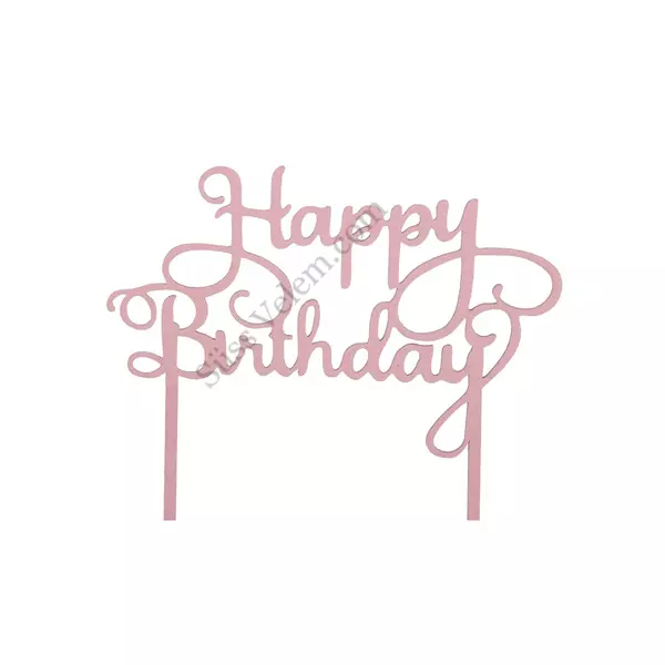 Rózsaszín Happy Birthday felirat tortadísz sziluett