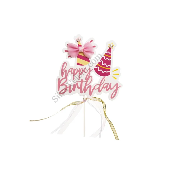 Rózsaszín Happy Birthday szülinapi tortadísz beszúró