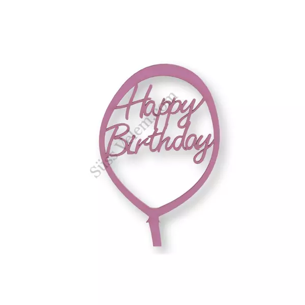 Rózsaszín lufi alakú Happy Birthday feliratos tortadísz sziluett
