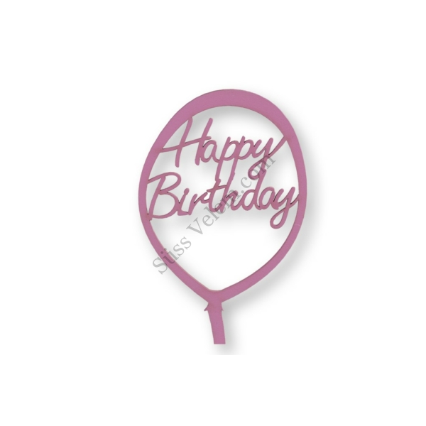 Rózsaszín lufi alakú Happy Birthday feliratos tortadísz sziluett