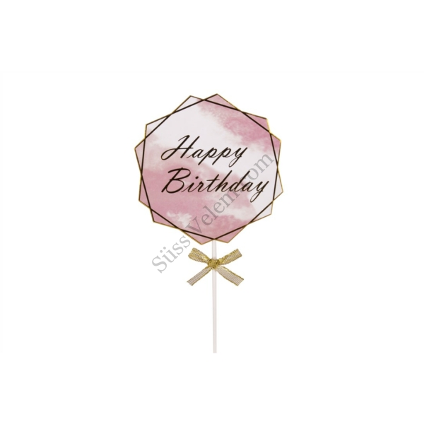 Rózsaszín márvány mintás Happy Birthday feliratos beszúró tortadísz