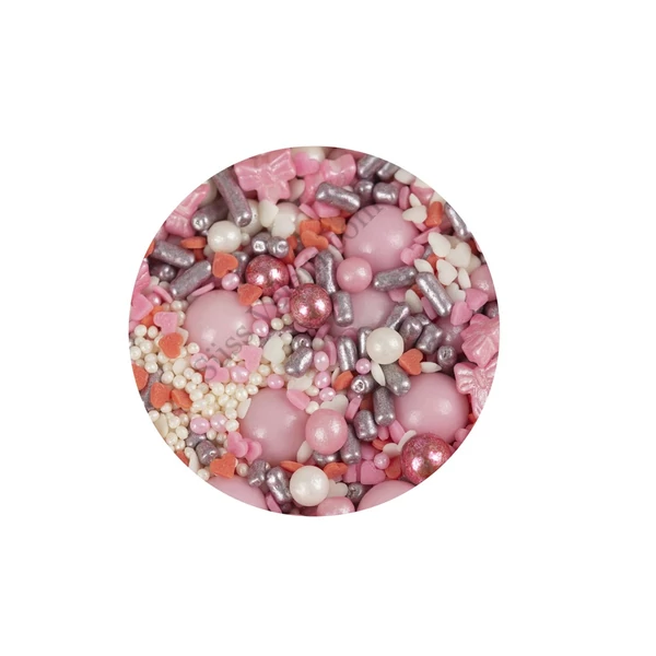 Rózsaszín masnis cukorgyöngy mix 200 g