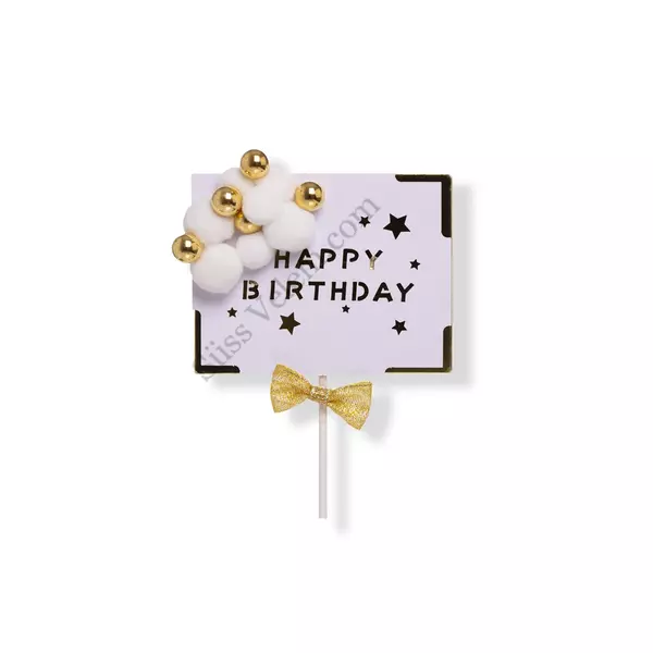 Téglalap alakú Happy Birthday feliratos pomponos tortabeszúró