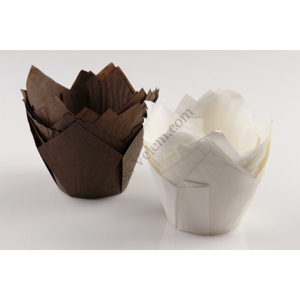 Tulipán alakú fehér-barna elegáns muffin papír nagy méretű 24 db