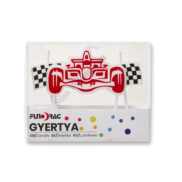 Versenyautó és kockás zászló tortagyertya szett