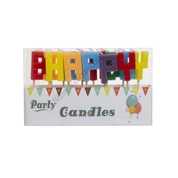 Vidám színes Happy Birthday felirat tortagyertya